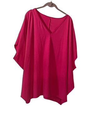 Women's V-Neck Poncho Top - Fuchsia Pink Lg